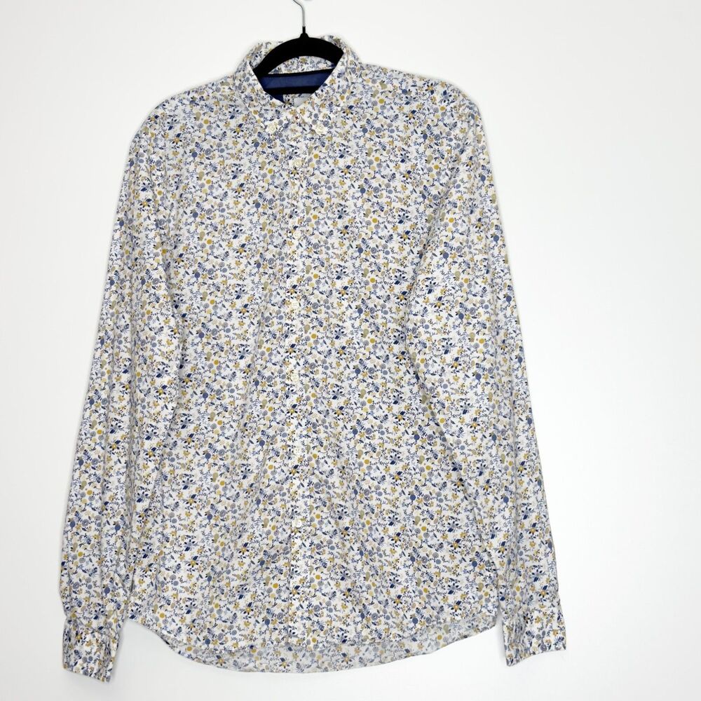 Zara Floral Slim Fit Long Sleeve Button Down Shirt Men's Size Small